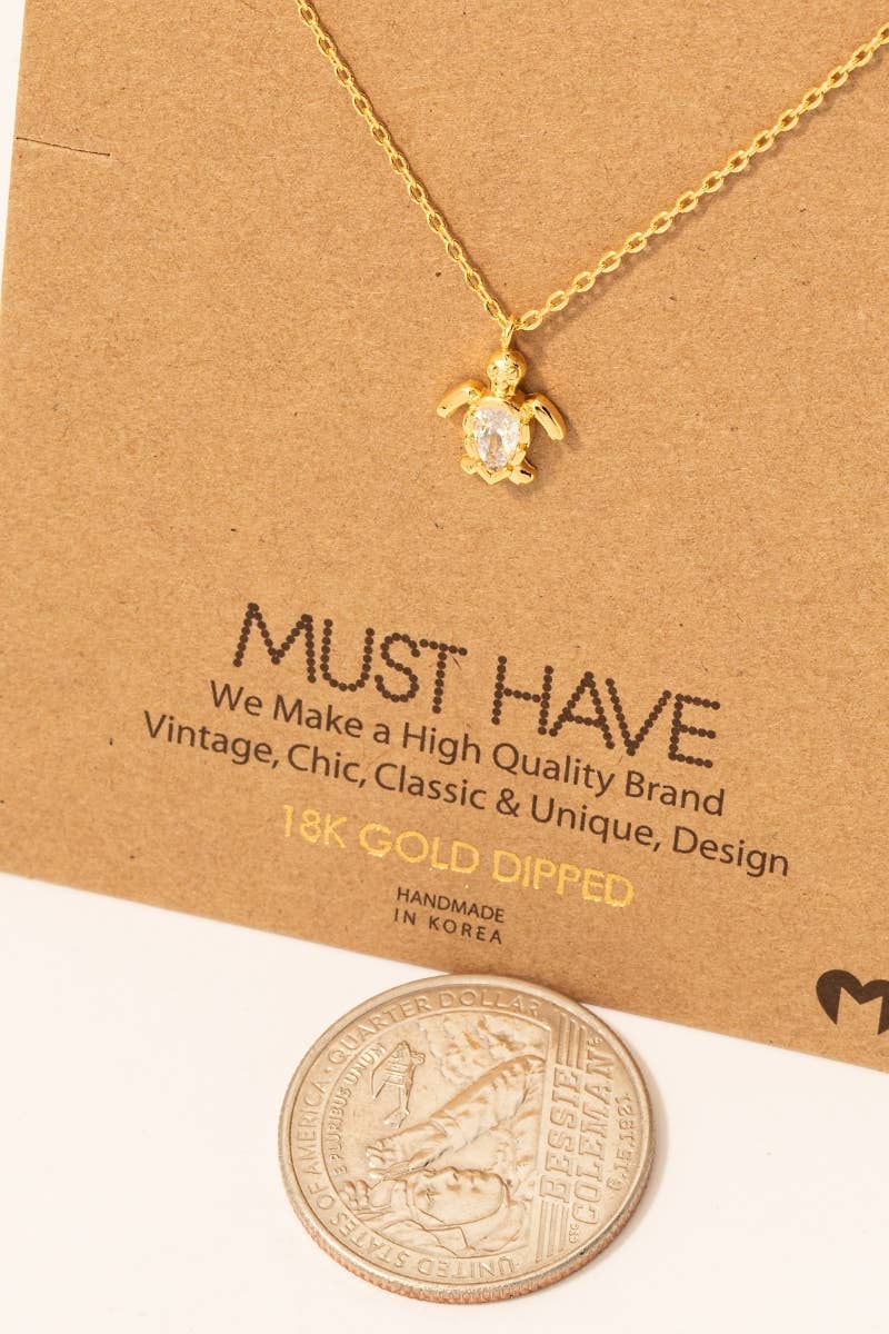 Gold Dipped Cz Turtle Pendant Necklace
