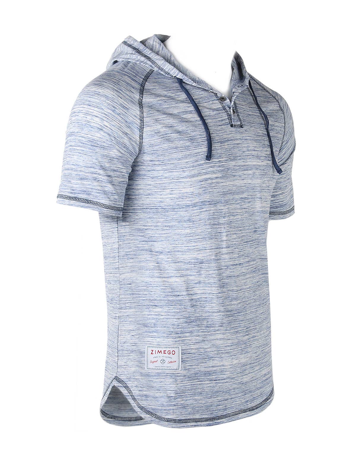 ZIMEGO Short Sleeve Pullover Hipster Hoodie Henley White Blue