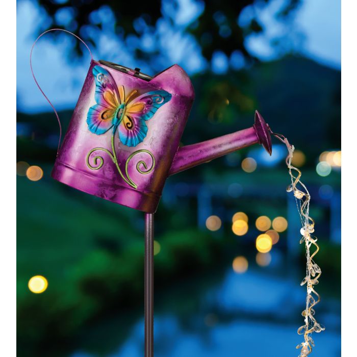 Metal Watering Can with Garden Bug Themes and LED Lights