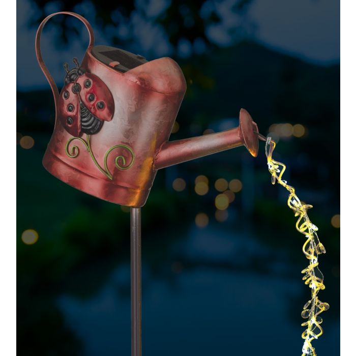 Metal Watering Can with Garden Bug Themes and LED Lights