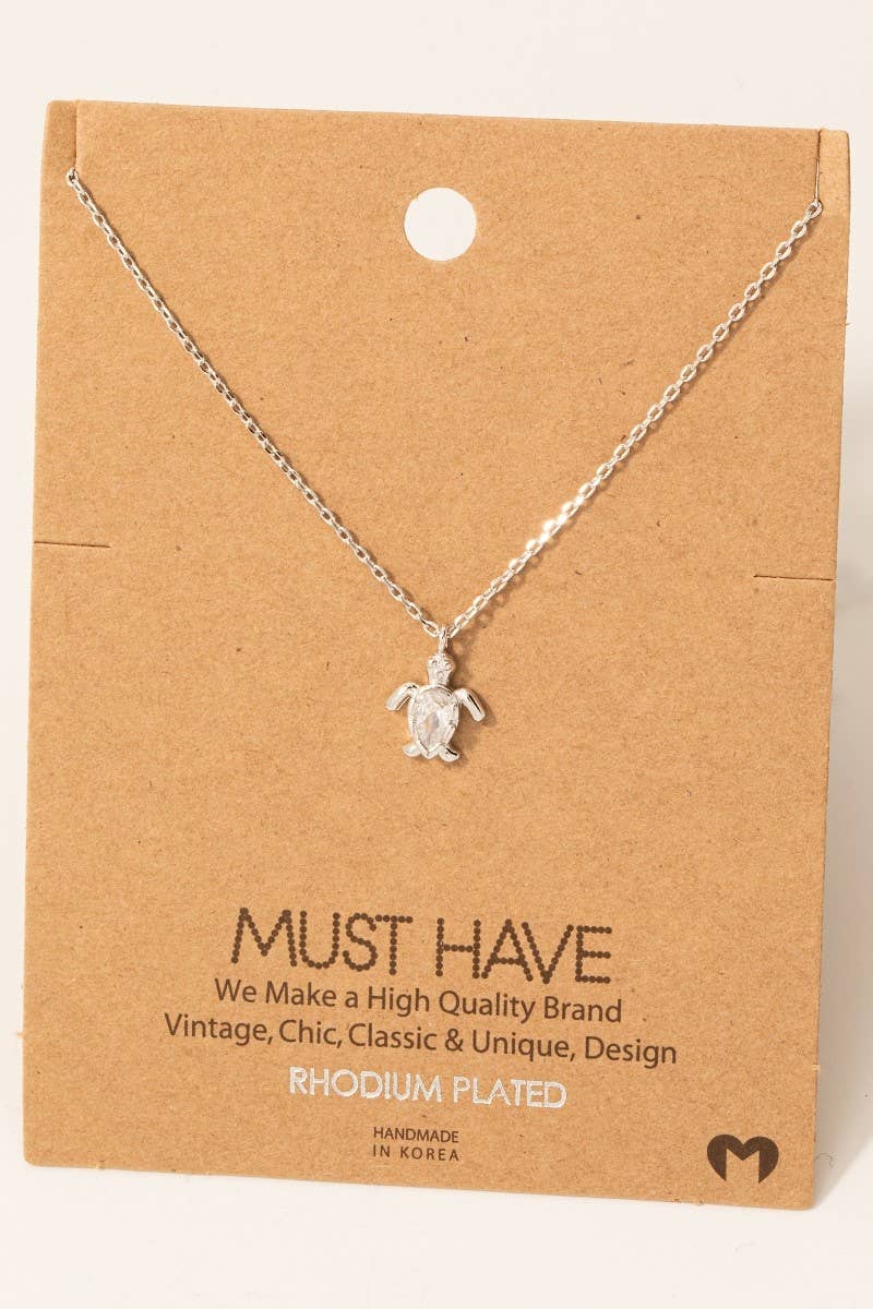 Gold Dipped Cz Turtle Pendant Necklace