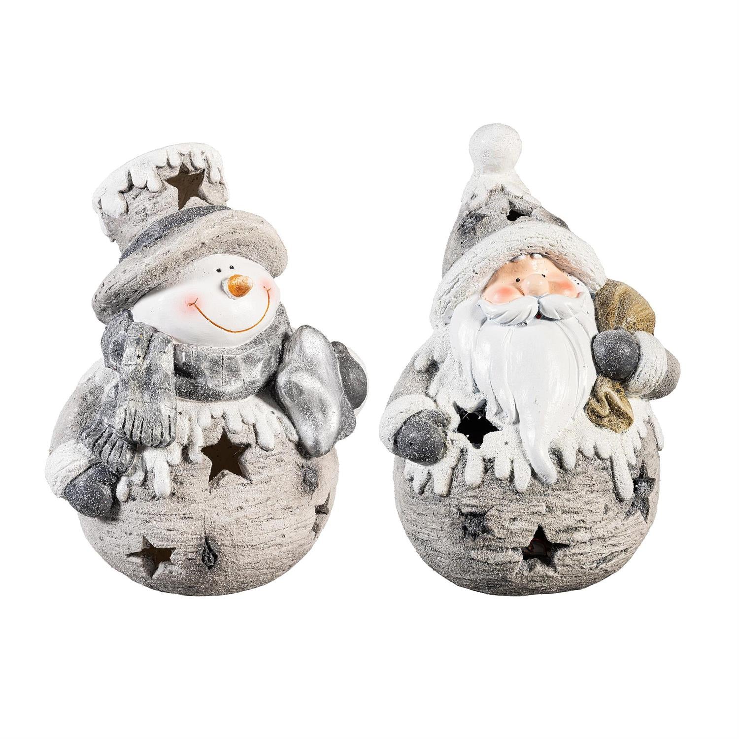 Season to Sparkle Garden Statue – LED Snowy Santa or Snowman (14")