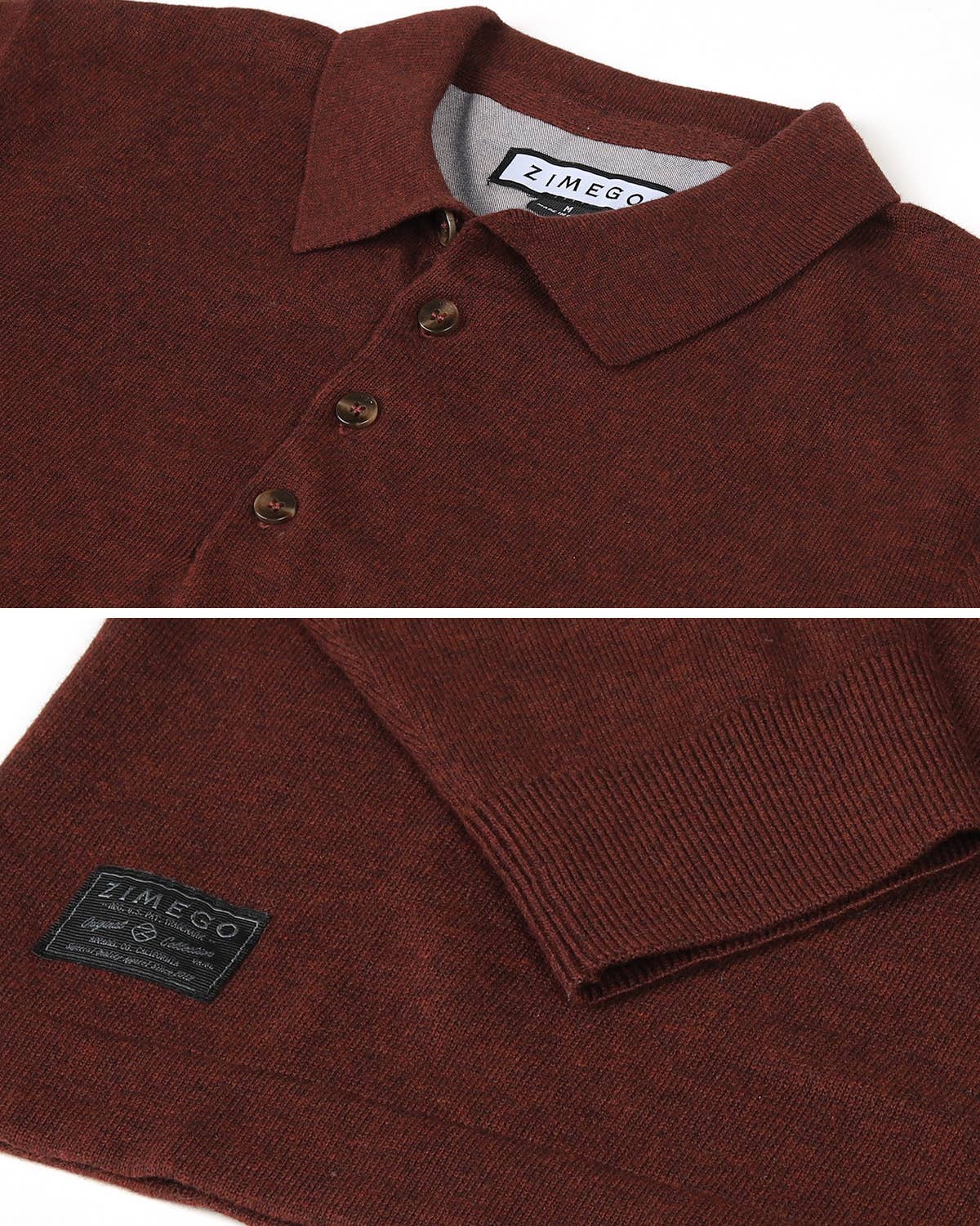 ZIMEGO Men's Polo Sweater Casual Button Pullover: Maroon