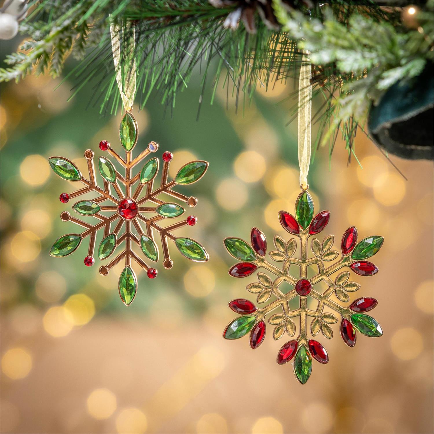 Joyful Traditions Snowflake Ornament with Gems – 2 Styles