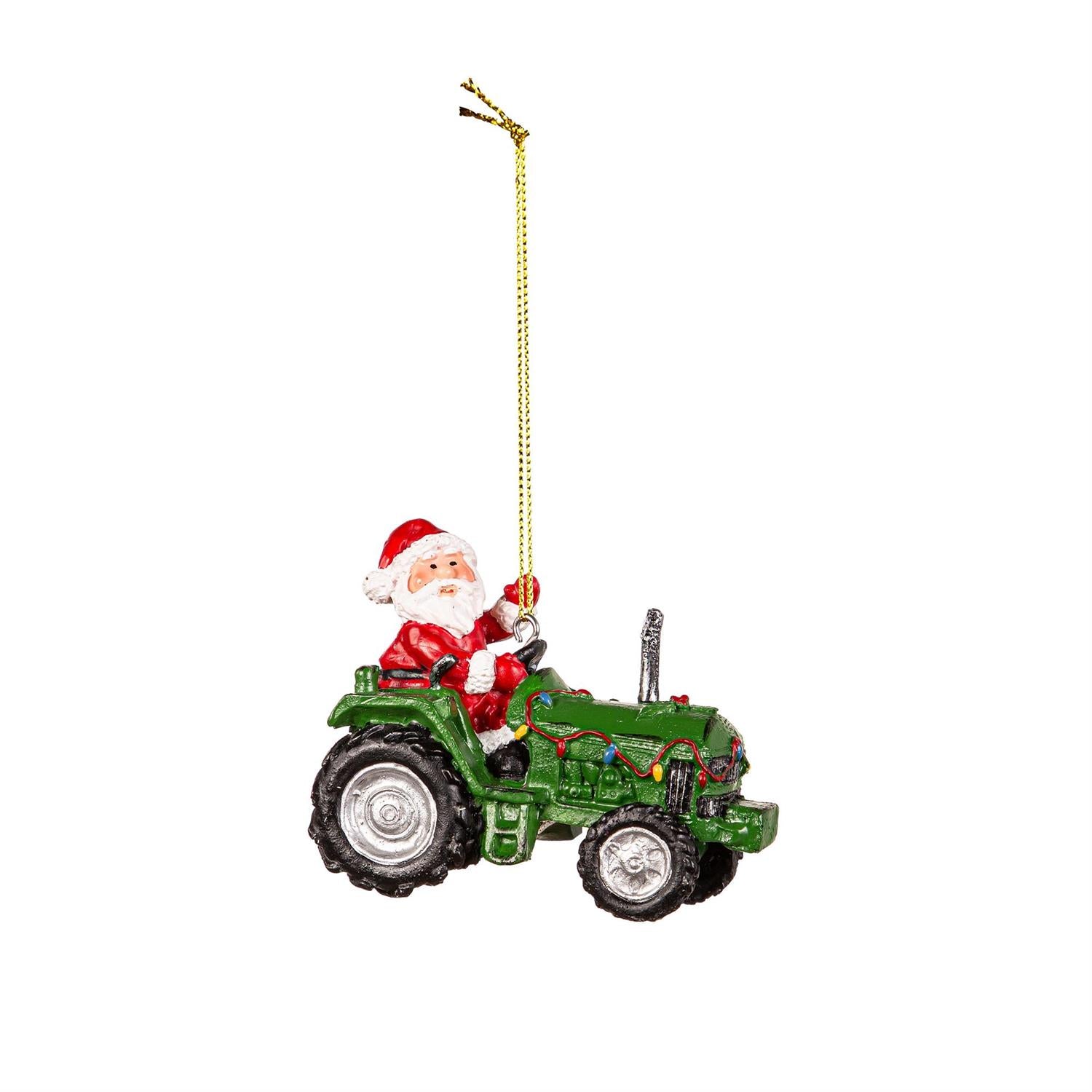 Holiday Poinsettia Ornament – Resin Tractor with Christmas Character (3.5")