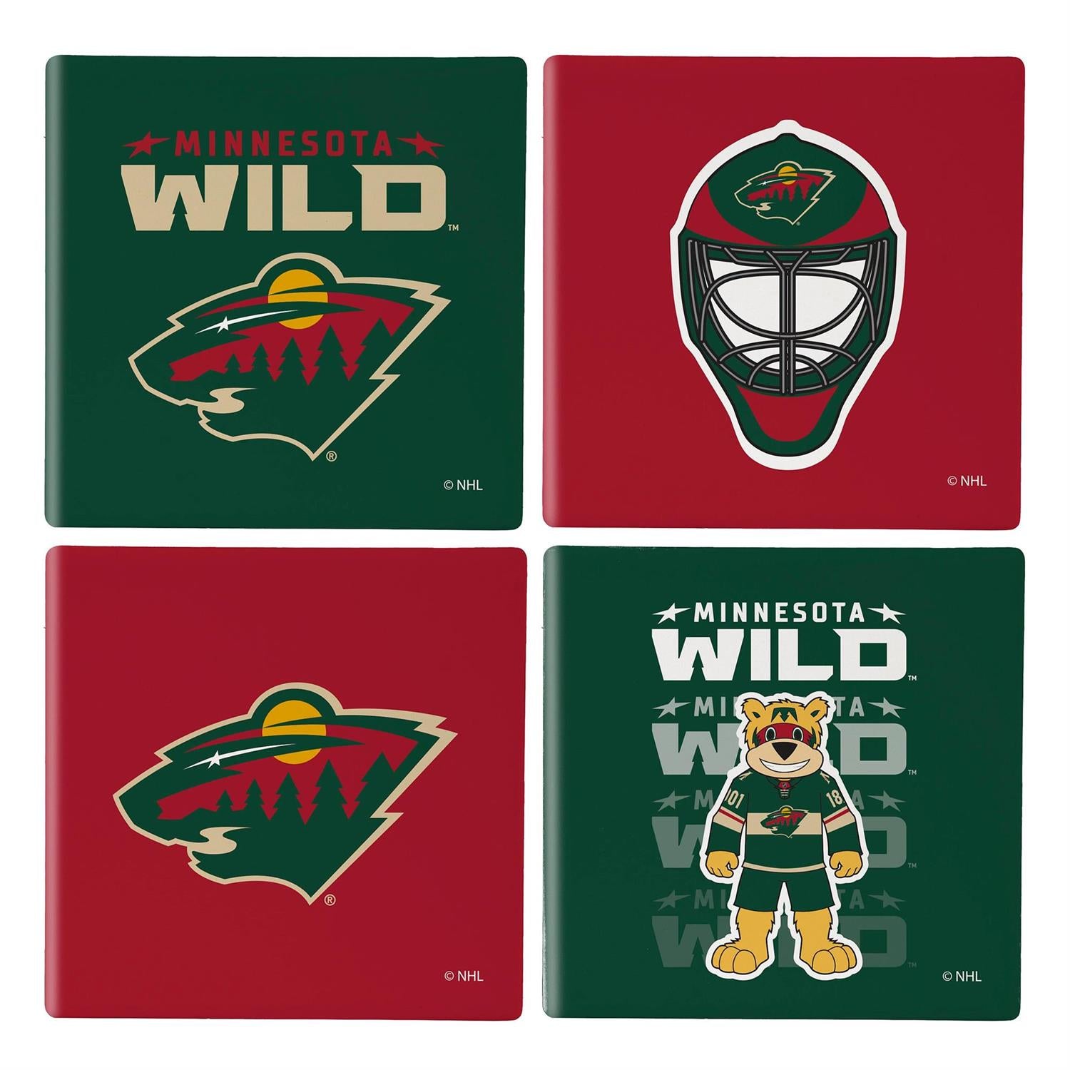 Minnesota Wild Ceramic Coaster Set – 4 Pieces with Wood Caddy