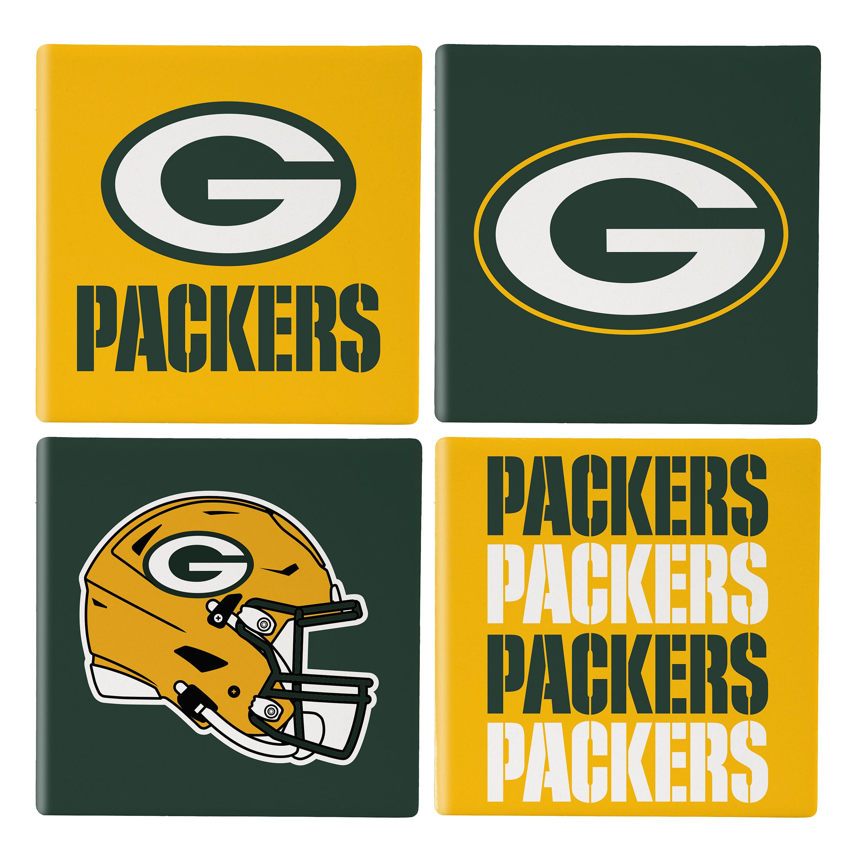 Green Bay Packers Ceramic Coasters Set – 4pcs with Wood Caddy Official NFL Merchandise