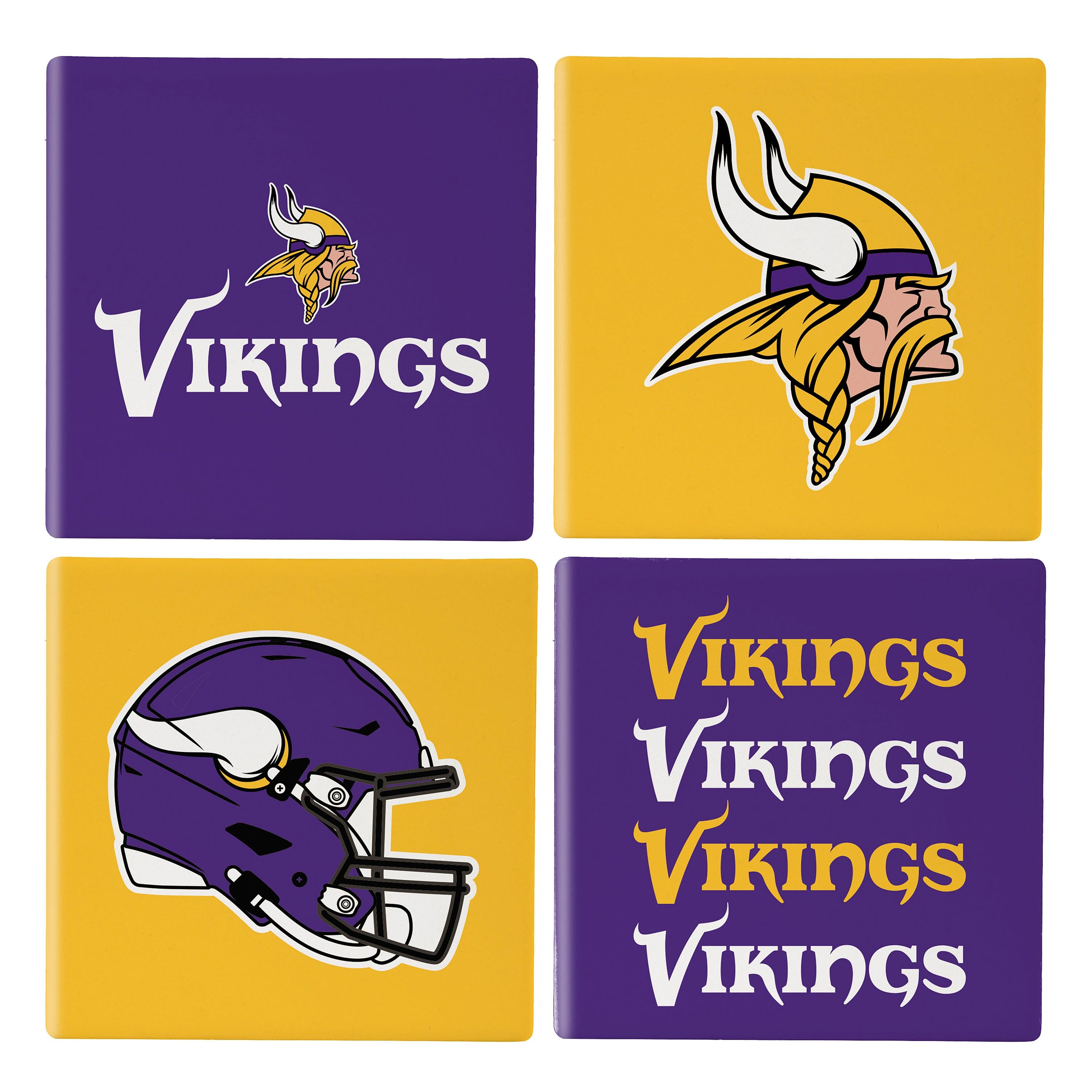 Minnesota Vikings Ceramic Coasters Set – 4pcs with Wood Caddy Official NFL Merchandise