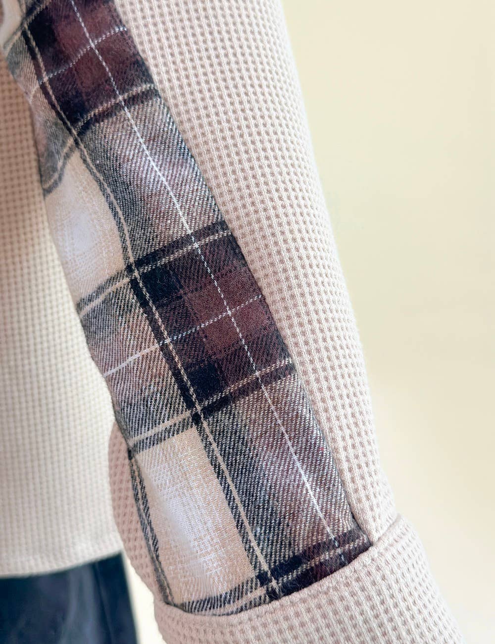 Ladies Plaid Waffle Splice Botton Down Shirt
