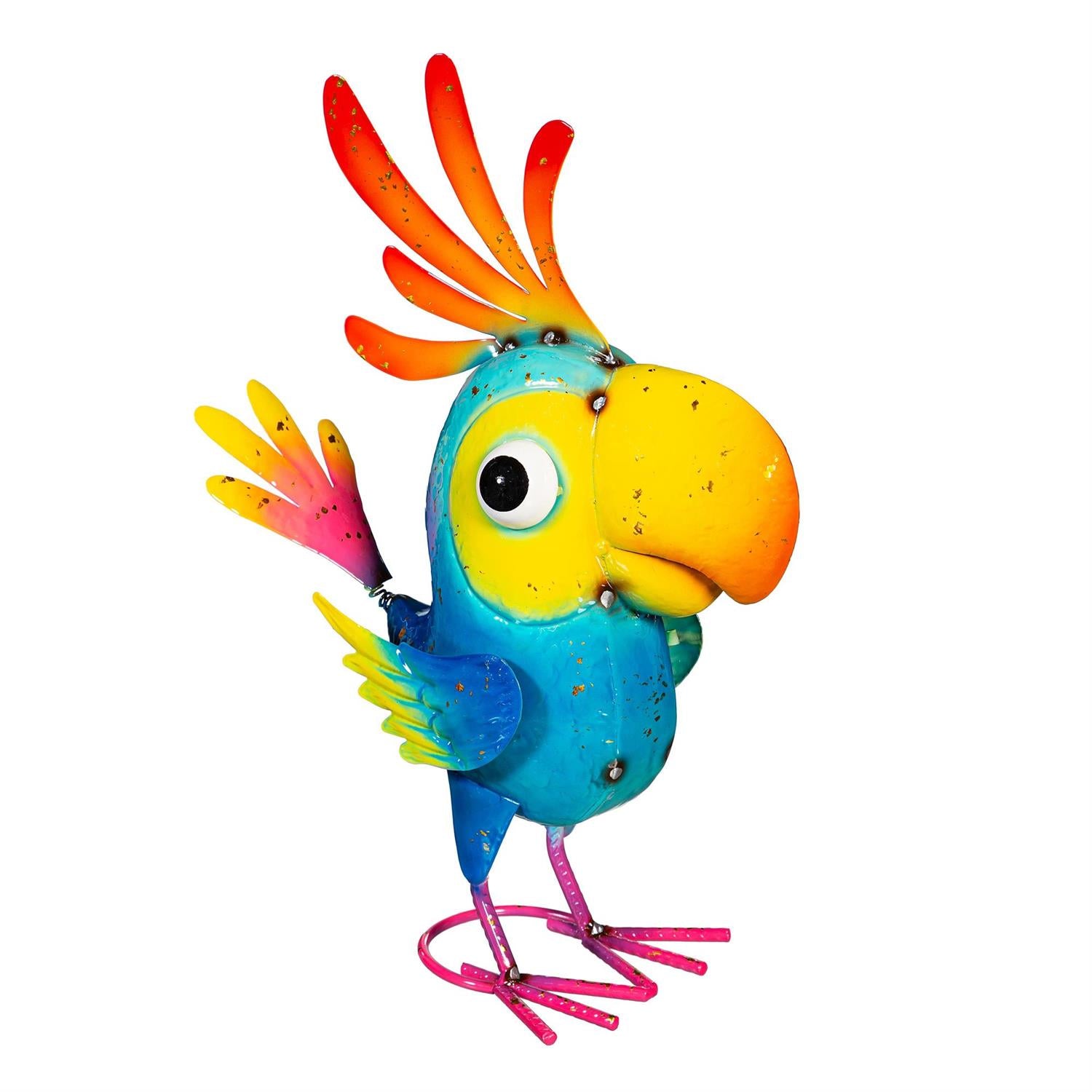 Palm Beach Garden Statue – Metal Bright & Colorful Cockatoo (14”H)