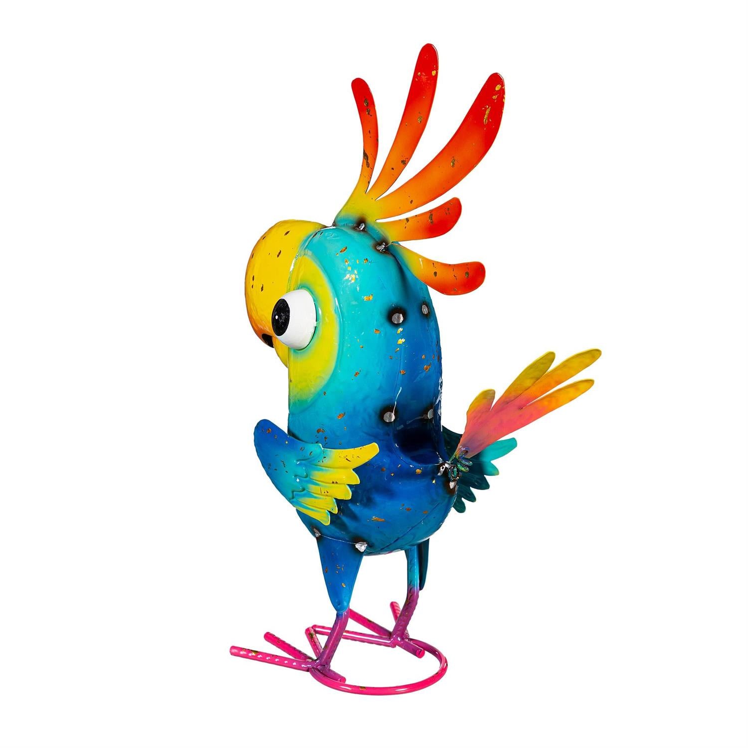 Palm Beach Garden Statue – Metal Bright & Colorful Cockatoo (14”H)