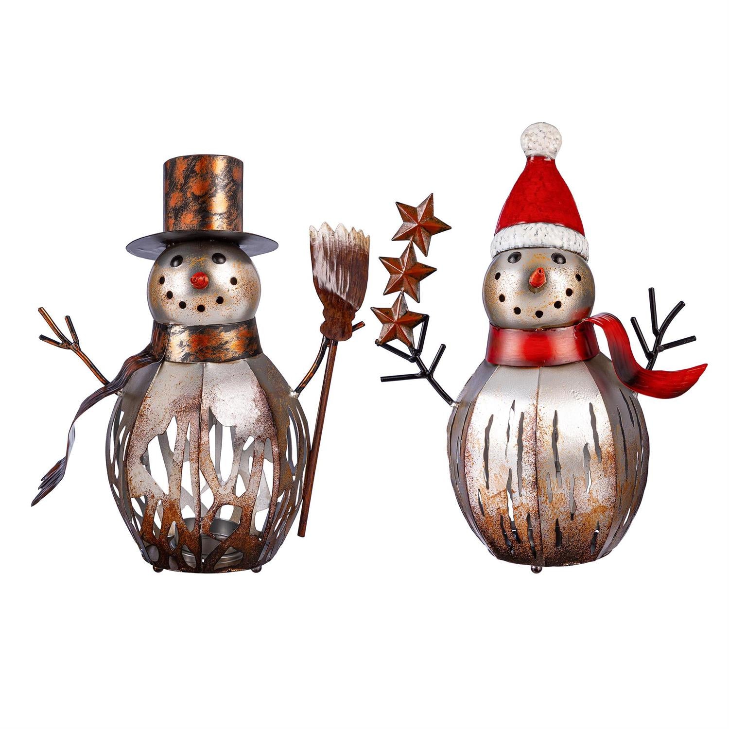 Woodland Storybook Metal Snowman Candle Holder – Outdoor Winter Garden Decor