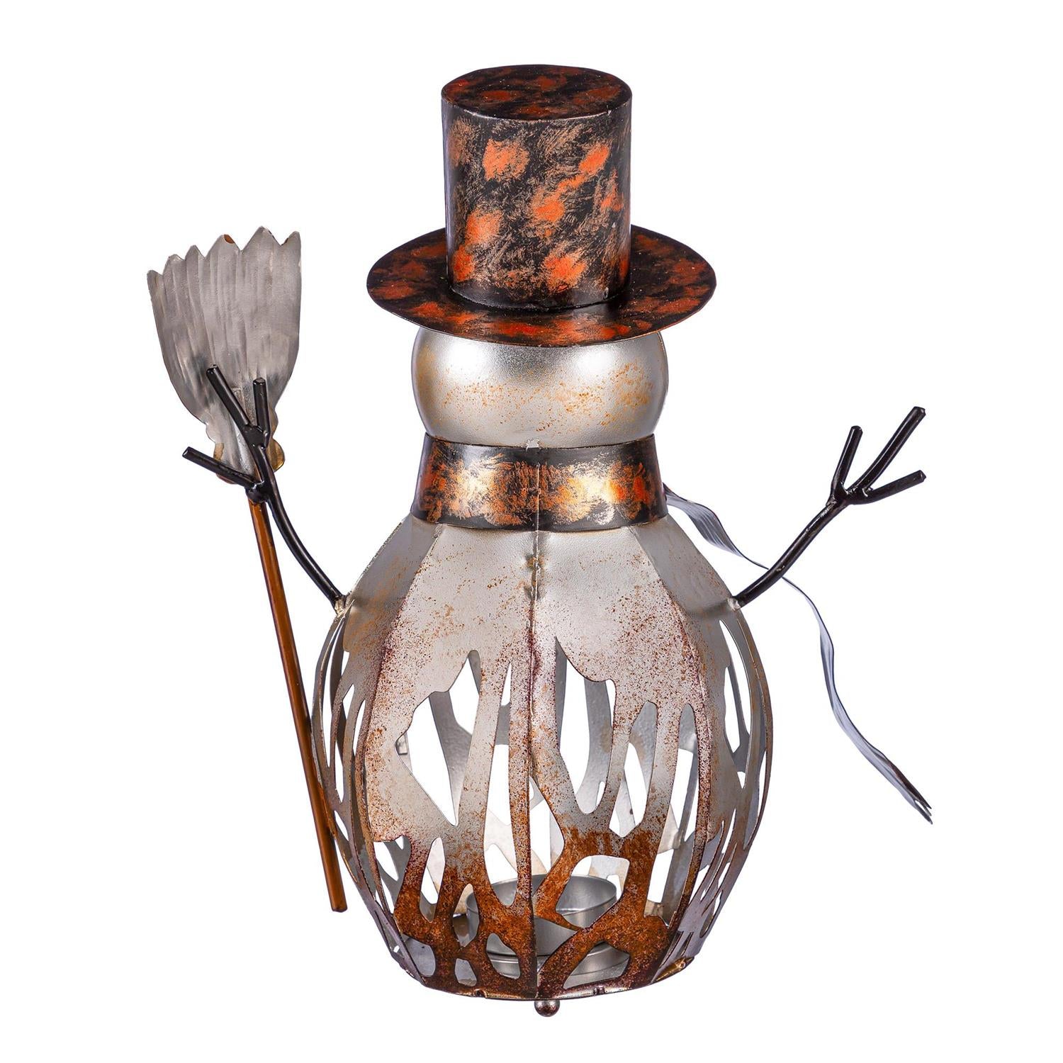 Woodland Storybook Metal Snowman Candle Holder – Outdoor Winter Garden Decor