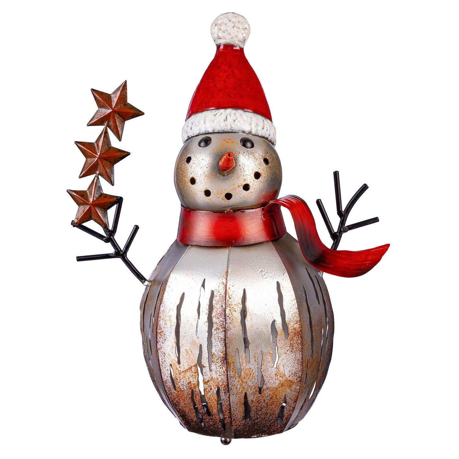 Woodland Storybook Metal Snowman Candle Holder – Outdoor Winter Garden Decor