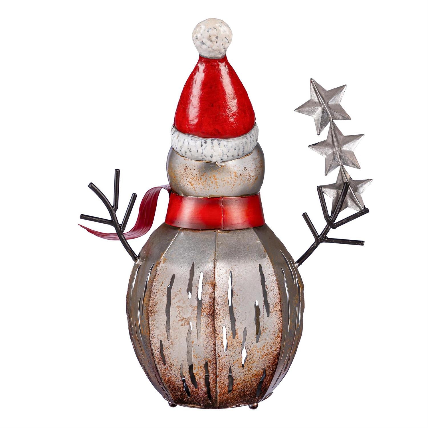 Woodland Storybook Metal Snowman Candle Holder – Outdoor Winter Garden Decor