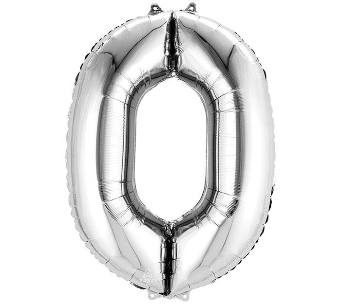 34" Packaged Silver Number 0 Foil Balloon – Anagram Supershape