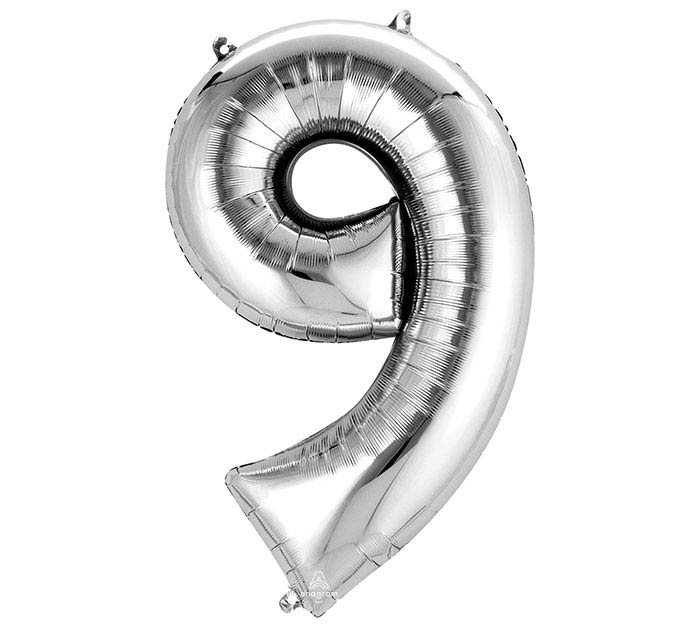 34" Packaged Silver Number 9 Foil Balloon – Anagram Supershape