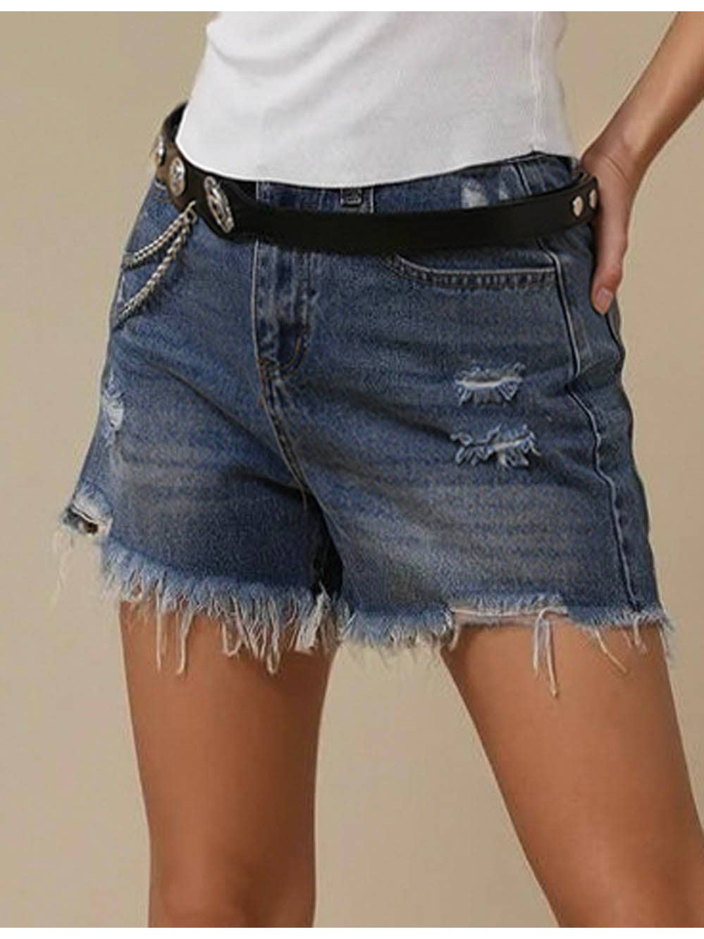 Ladies Distressed High Waist Denim Shorts