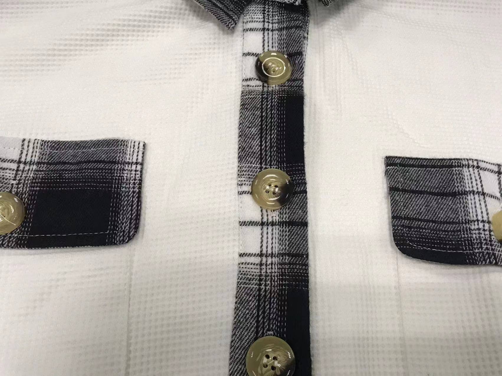 Ladies Plaid Waffle Splice Botton Down Shirt