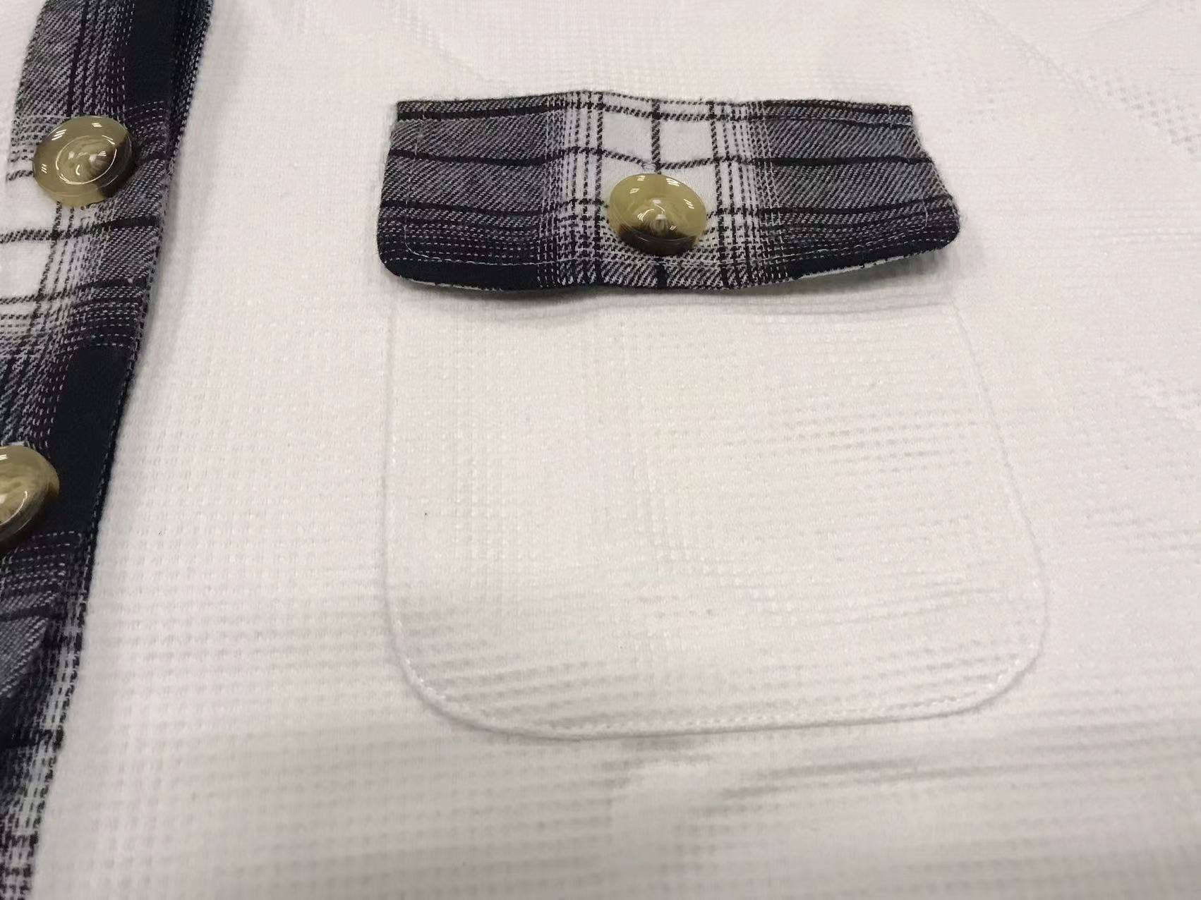 Ladies Plaid Waffle Splice Botton Down Shirt