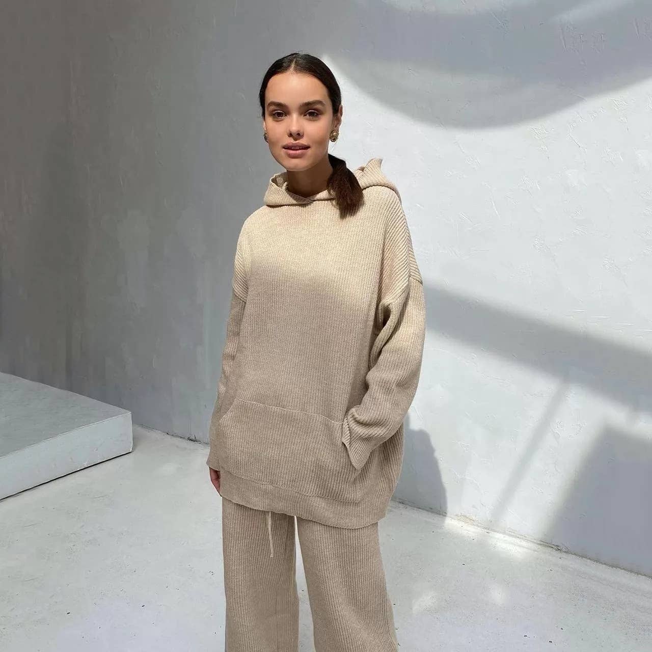 Sweetkama Ladies Solid Sweater Top and Pant Set Daily Set