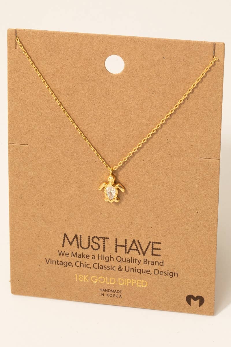 Gold Dipped Cz Turtle Pendant Necklace