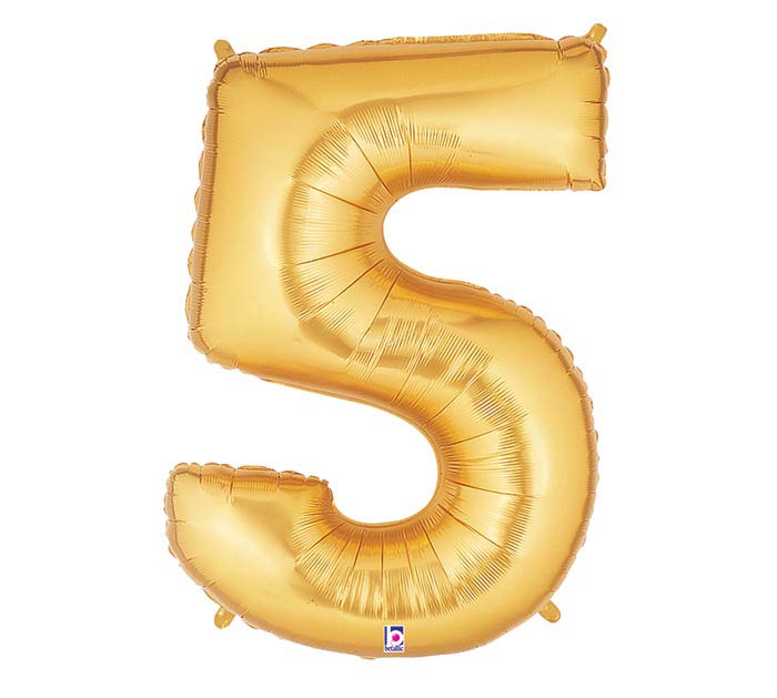 34" PKG NUMBER 5 GOLD MEGALOON – Packaged Foil Balloon