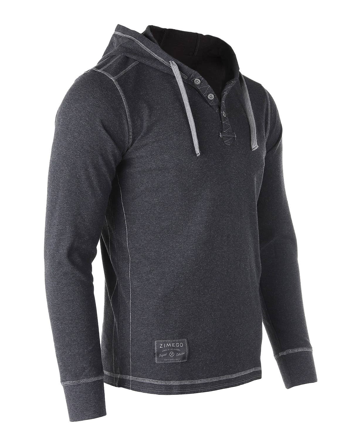 Zimego Casual Basic Long Sleeve Thermal Hoodie - Maroon