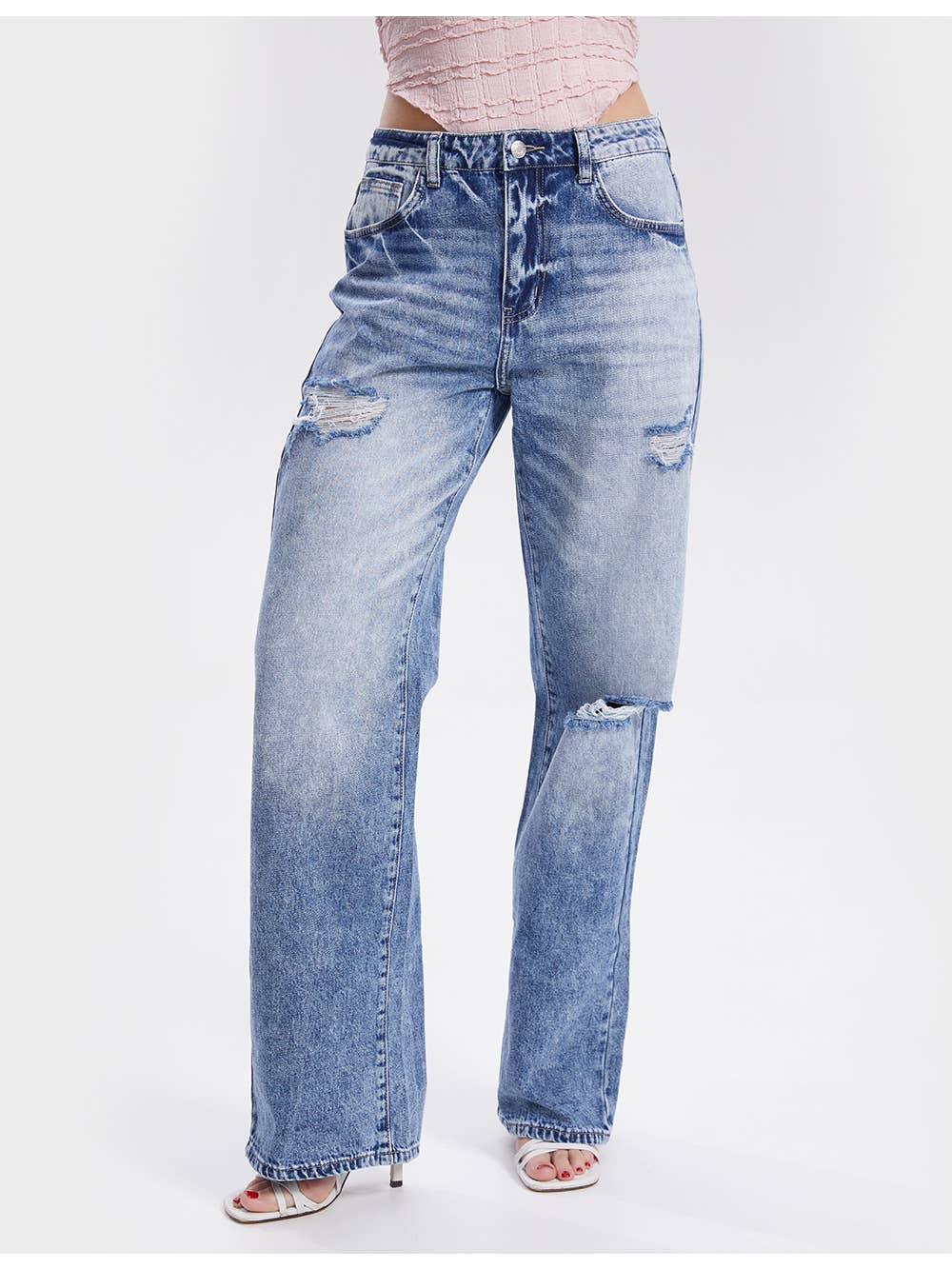 High Waist Straight Leg Daily Denim Pants Jeans