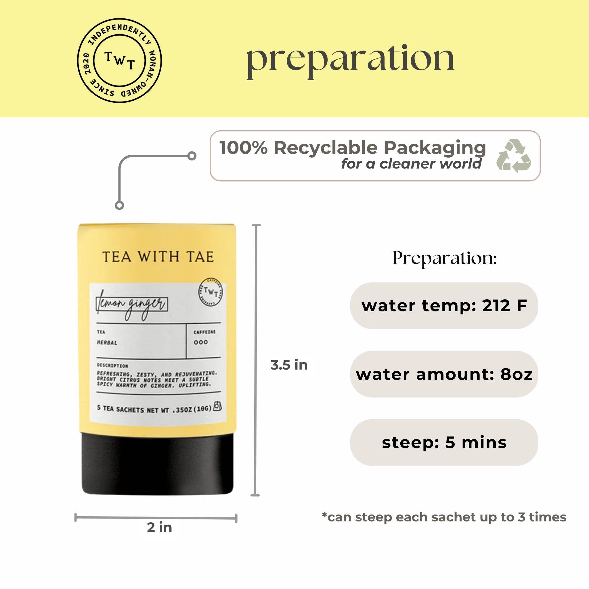 Tea With Tae Lemon Ginger Herbal Mini Tube Gift (5 tea bags)