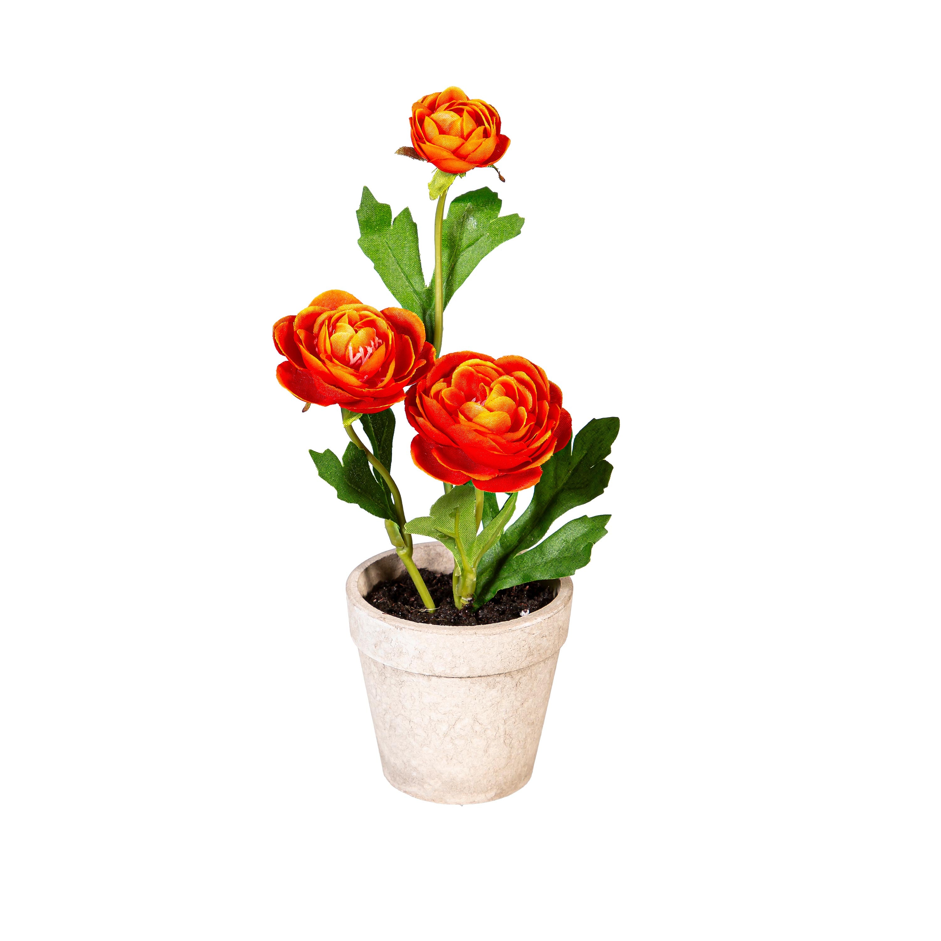 Bunny Blooms Faux Floral Table Decor Artificial Ranunculus in Cement Look Pot