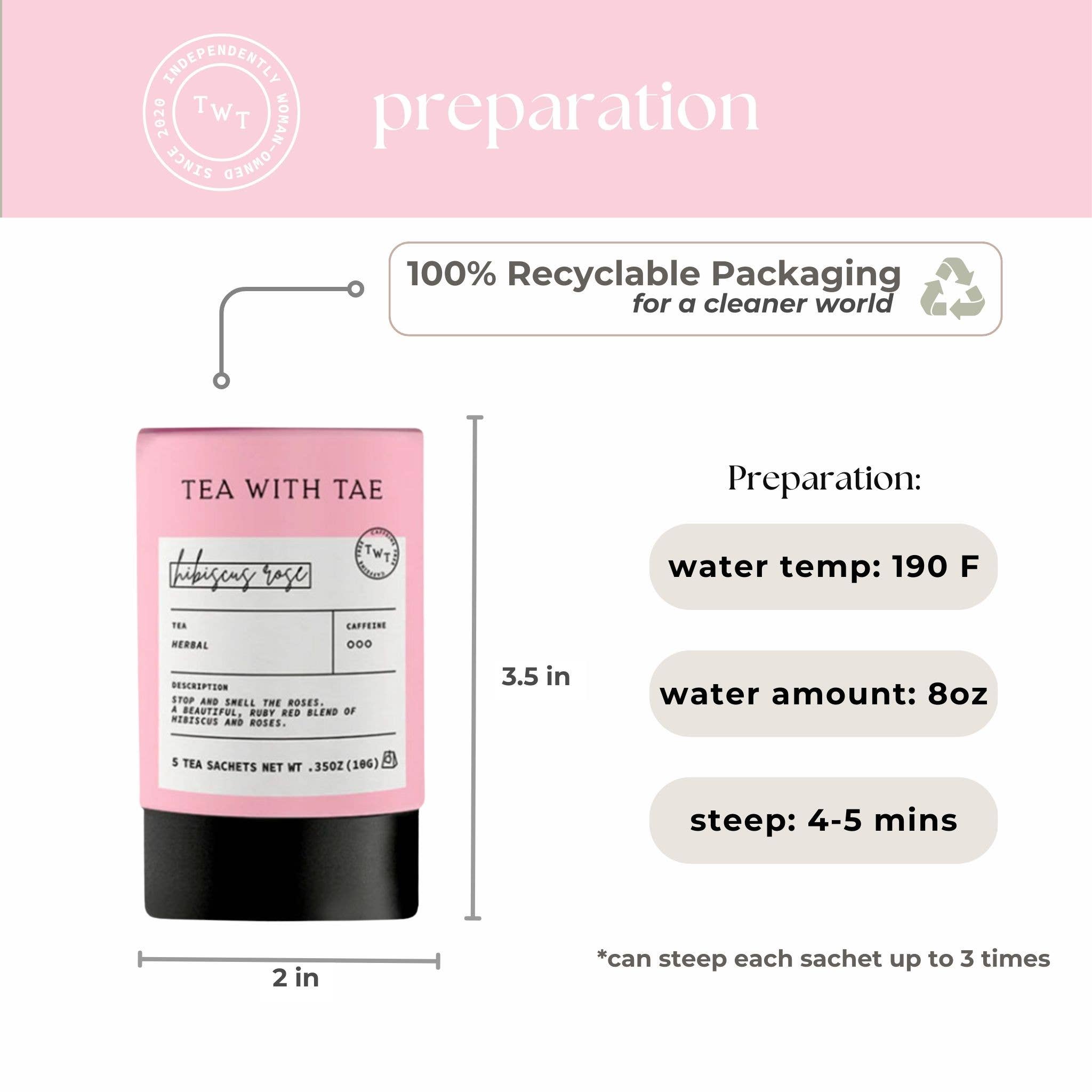 Tea With Tae Hibiscus Rose Herbal Mini Tube Gift (5 Tea Bags)