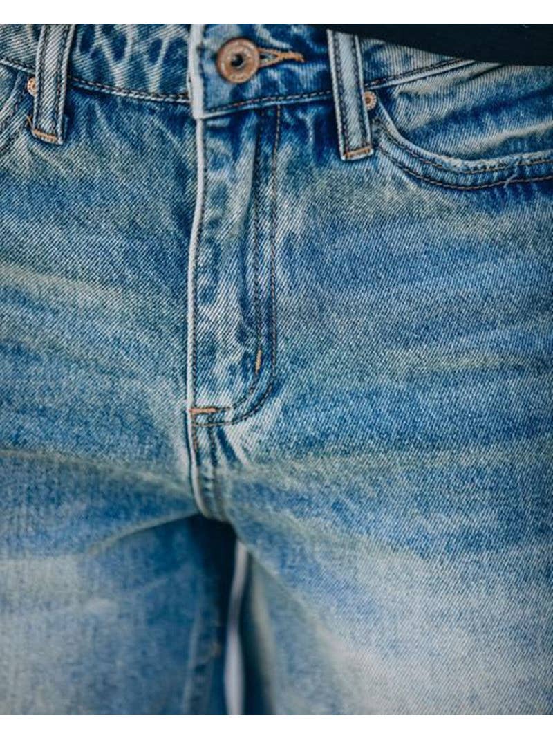 Ladies High Waist Folded Hem Denim Shorts