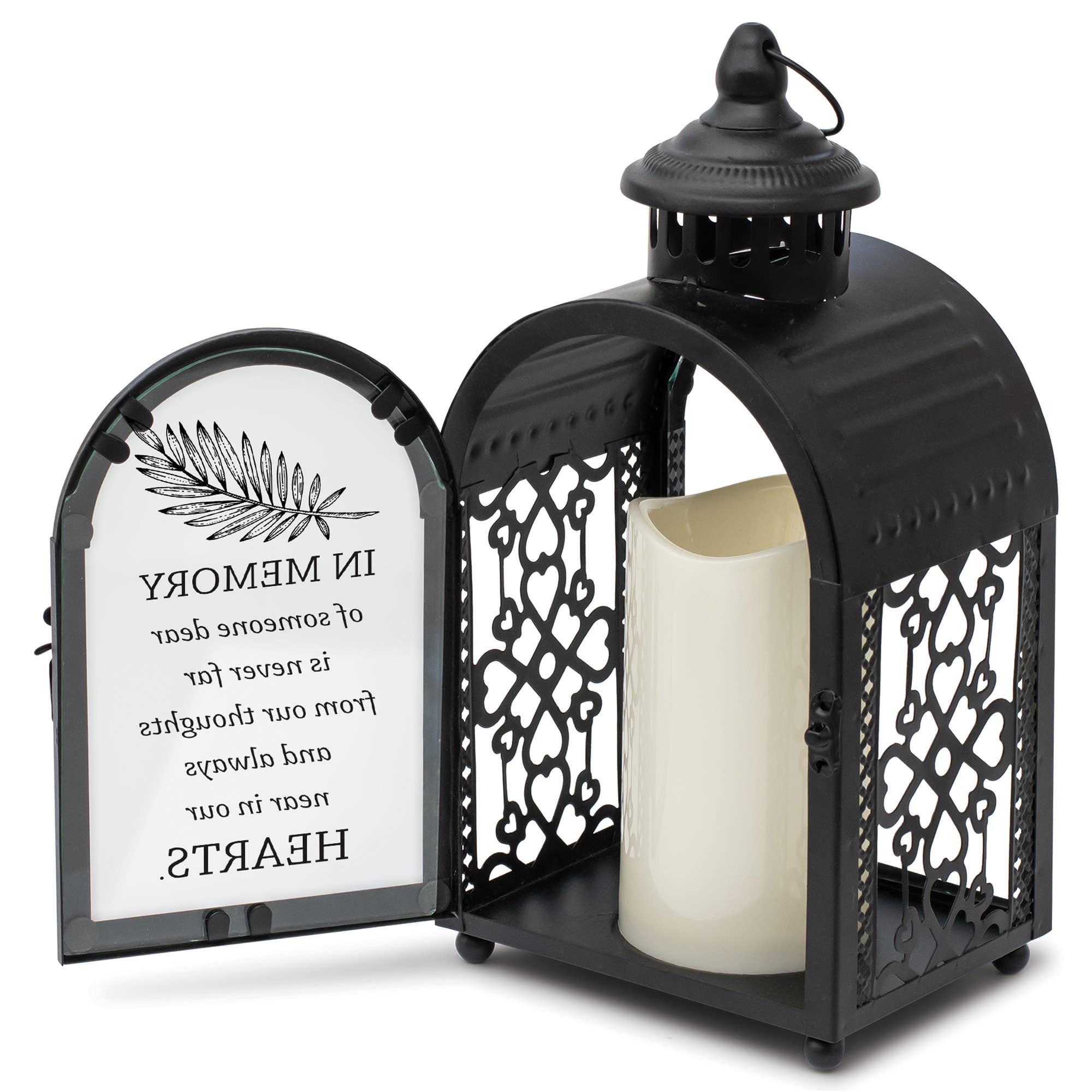 In Memory Metal Lantern with LED Candle  "In memory of someone dear is never far from our thoughts and always near in our hearts."