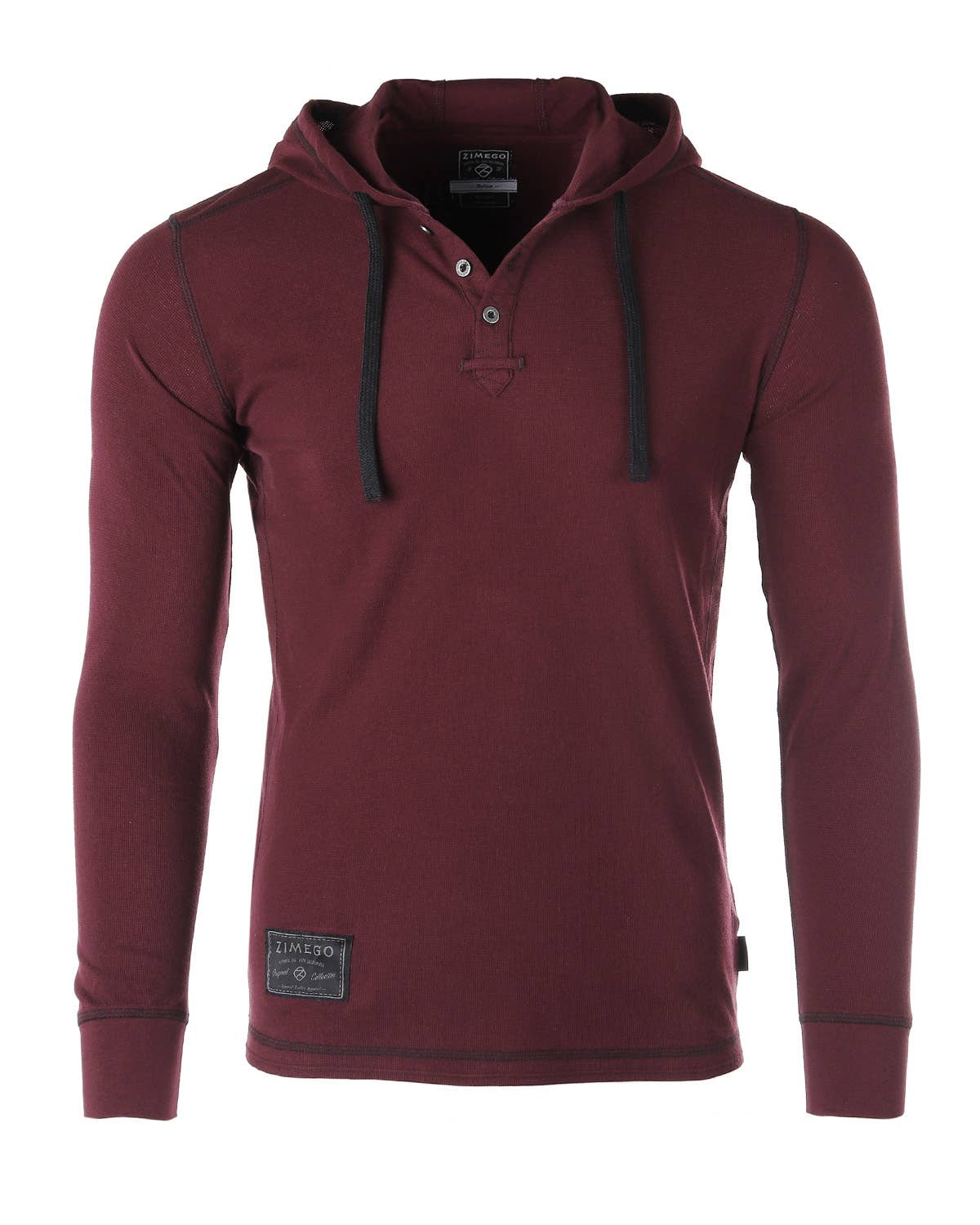 Zimego Casual Basic Long Sleeve Thermal Hoodie - Maroon