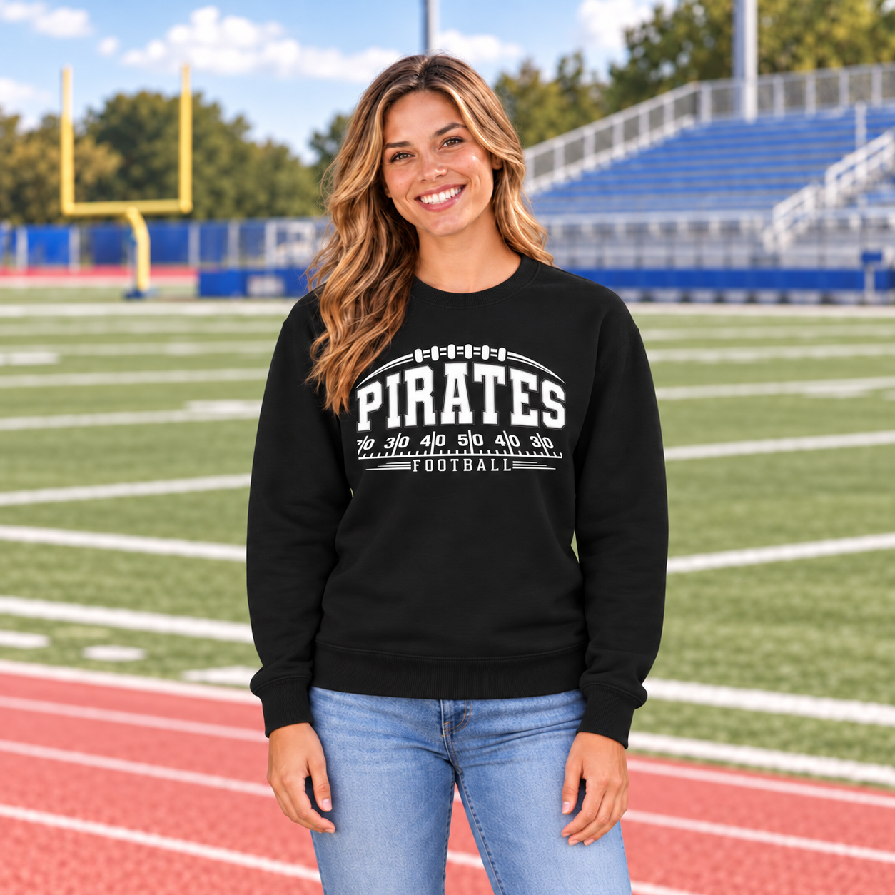 Hankinson Pirates – Pirate Pride Yard Line Black| District T-Shirt, Crew & Hoodie