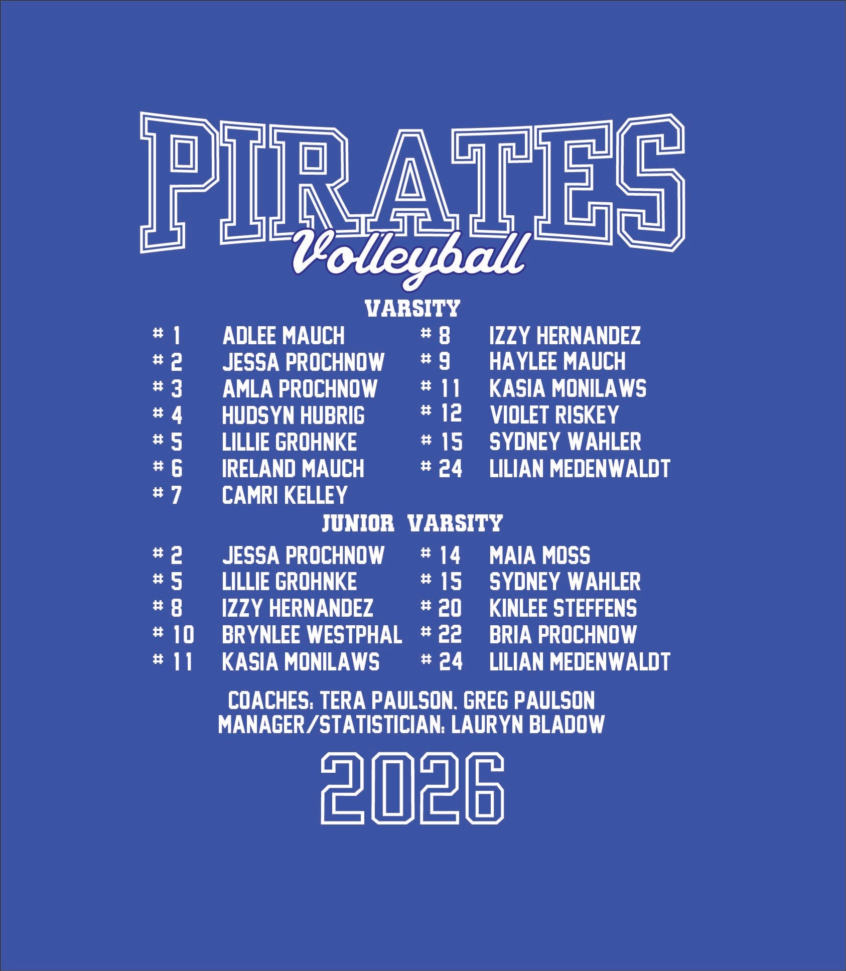 Booster Club's 2026 Volleyball Roster Shirt
