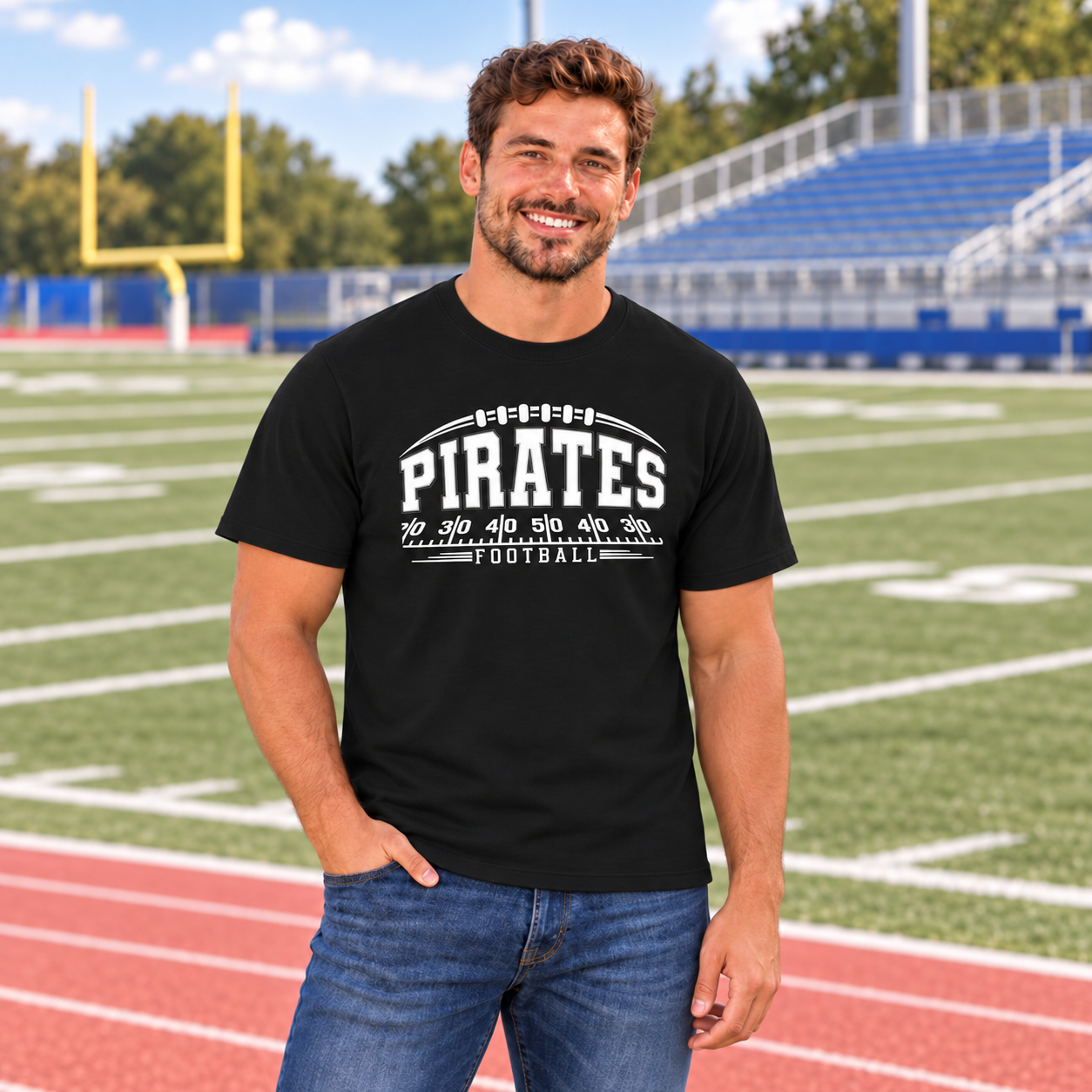 Hankinson Pirates – Pirate Pride Yard Line Black| District T-Shirt, Crew & Hoodie