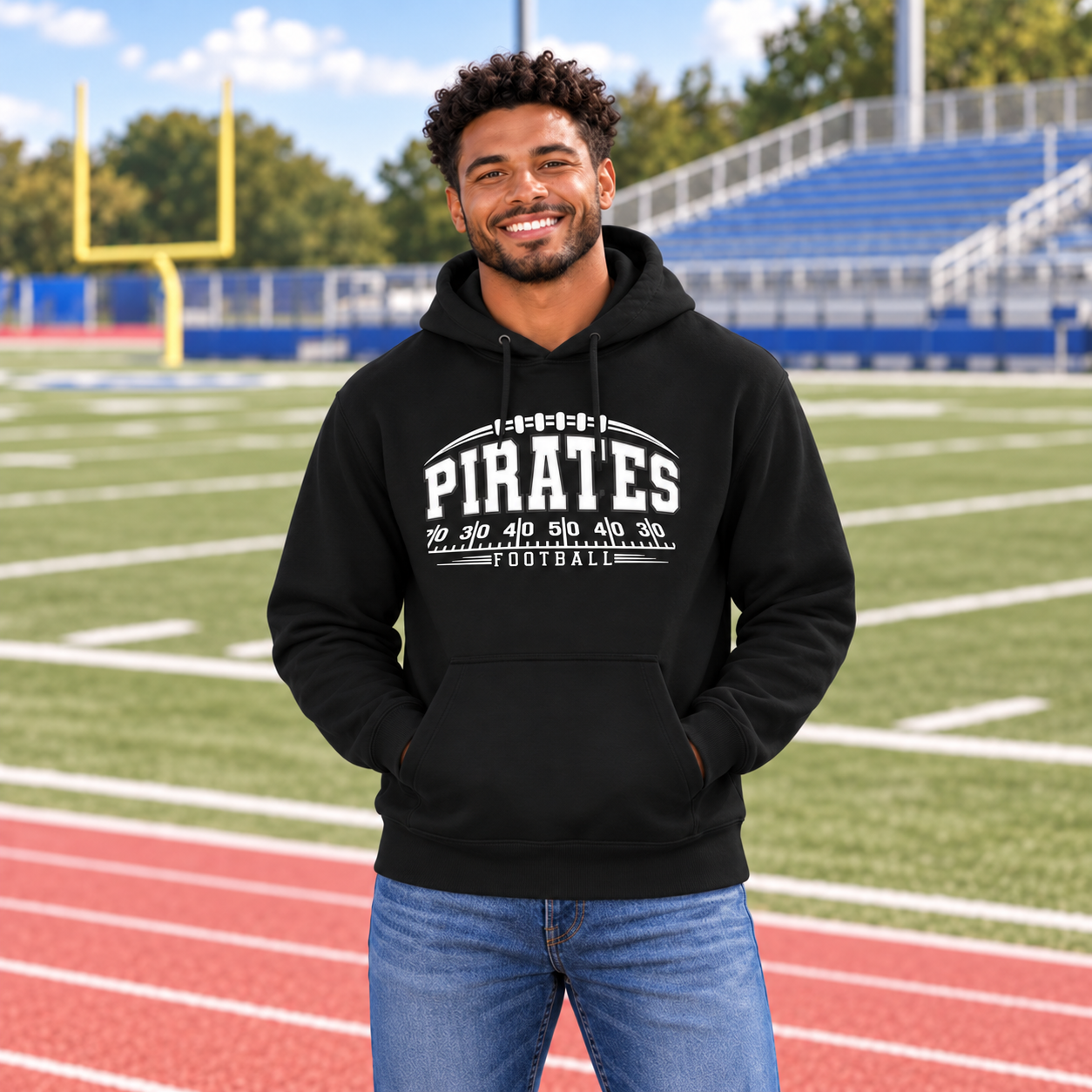 Hankinson Pirates – Pirate Pride Yard Line Black| District T-Shirt, Crew & Hoodie