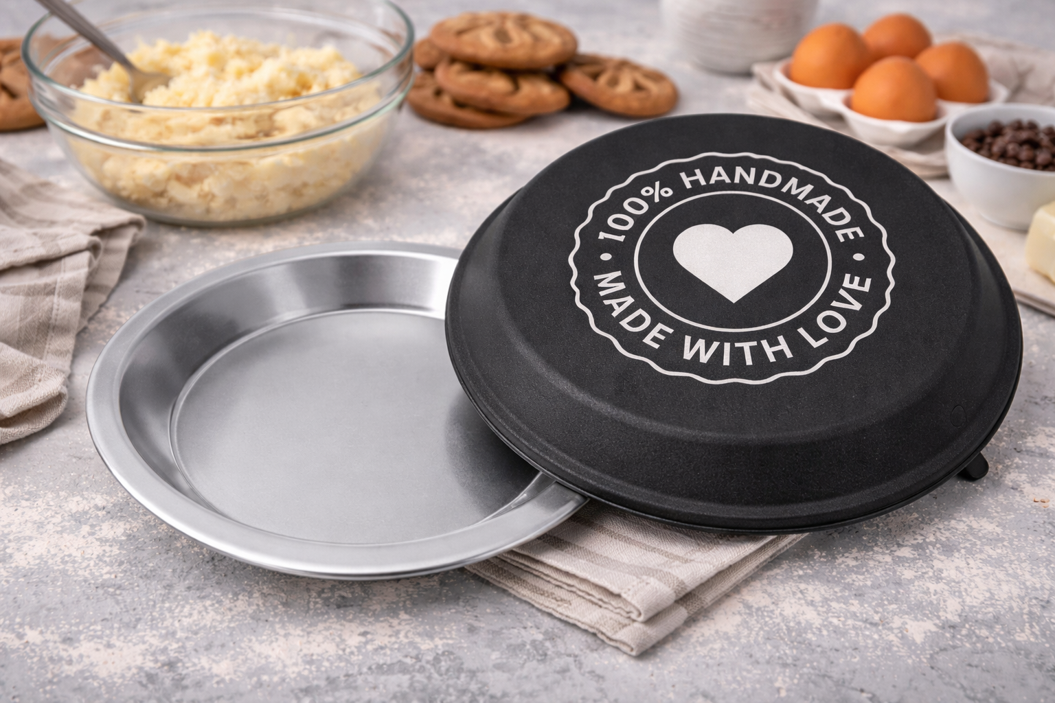 100% Handmade With Love Engraved Pie Pan