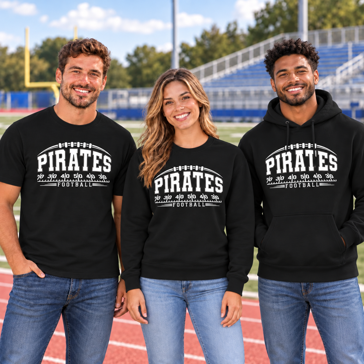Hankinson Pirates – Pirate Pride Yard Line Black| District T-Shirt, Crew & Hoodie