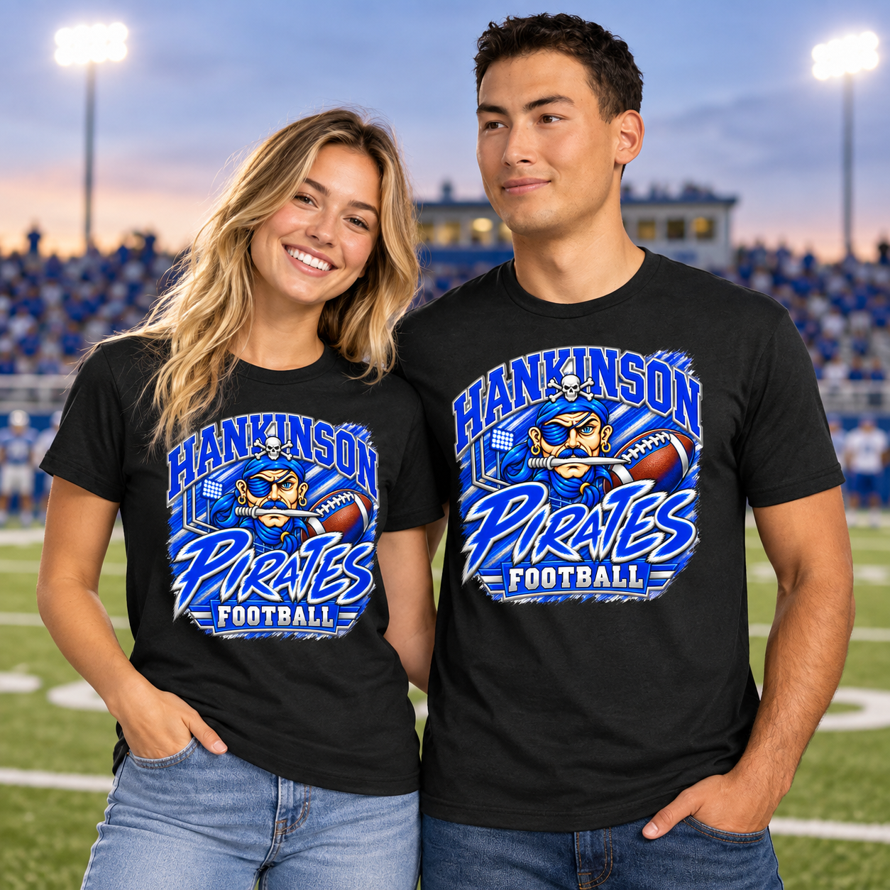 Hankinson Pirates Stadium Football Level Royal T-Shirt l Blue or Black