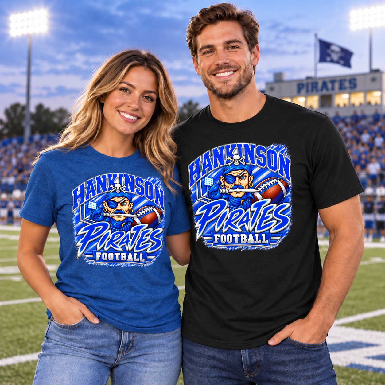 Hankinson Pirates Stadium Football Level Royal T-Shirt l Blue or Black