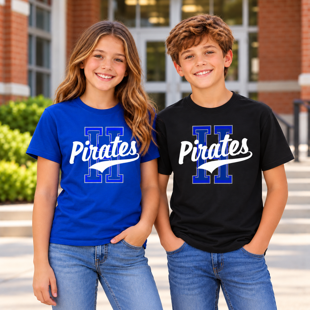 Hankinson Pirates Youth Vintage Varsity T-Shirt Black and Blue | District Youth T-Shirt