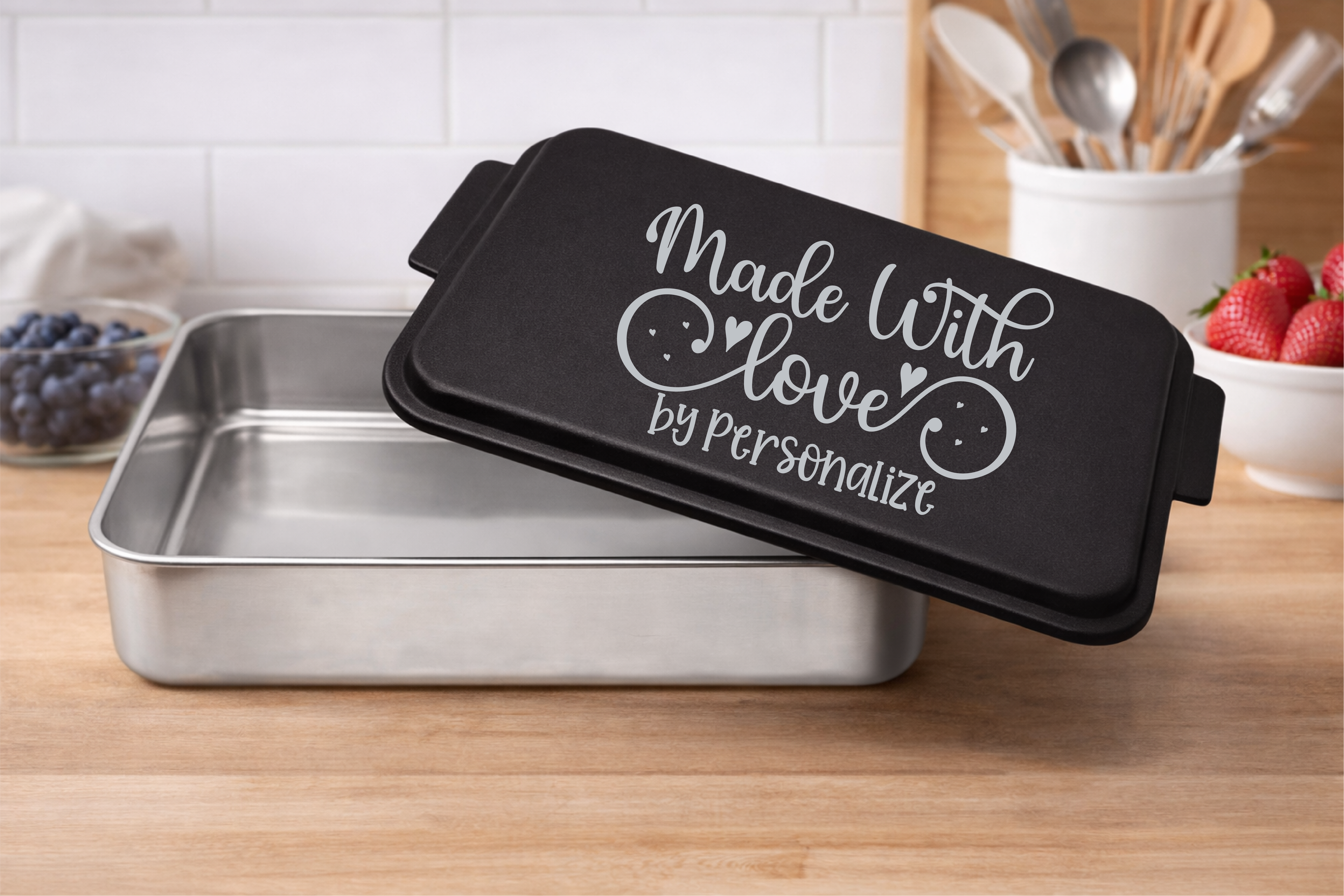 Made With Love Swirls Personalized 9" x 13" Engraved Cake Pan