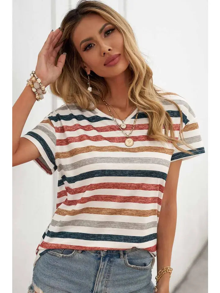 Color Striped Short Sleeve Top