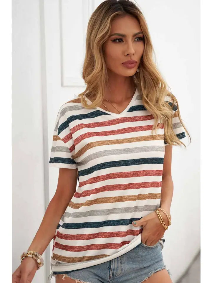 Color Striped Short Sleeve Top