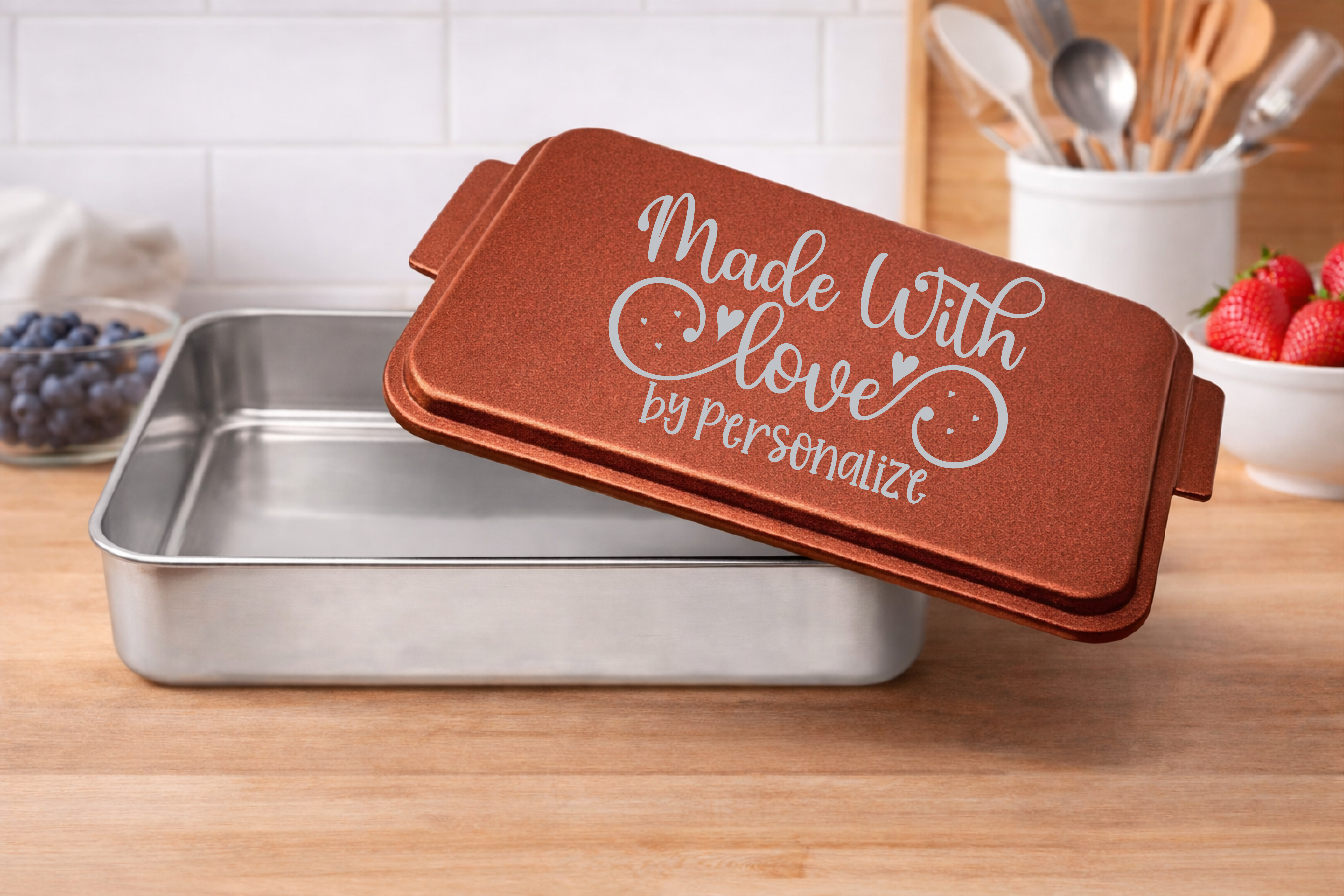 Made With Love Swirls Personalized 9" x 13" Engraved Cake Pan