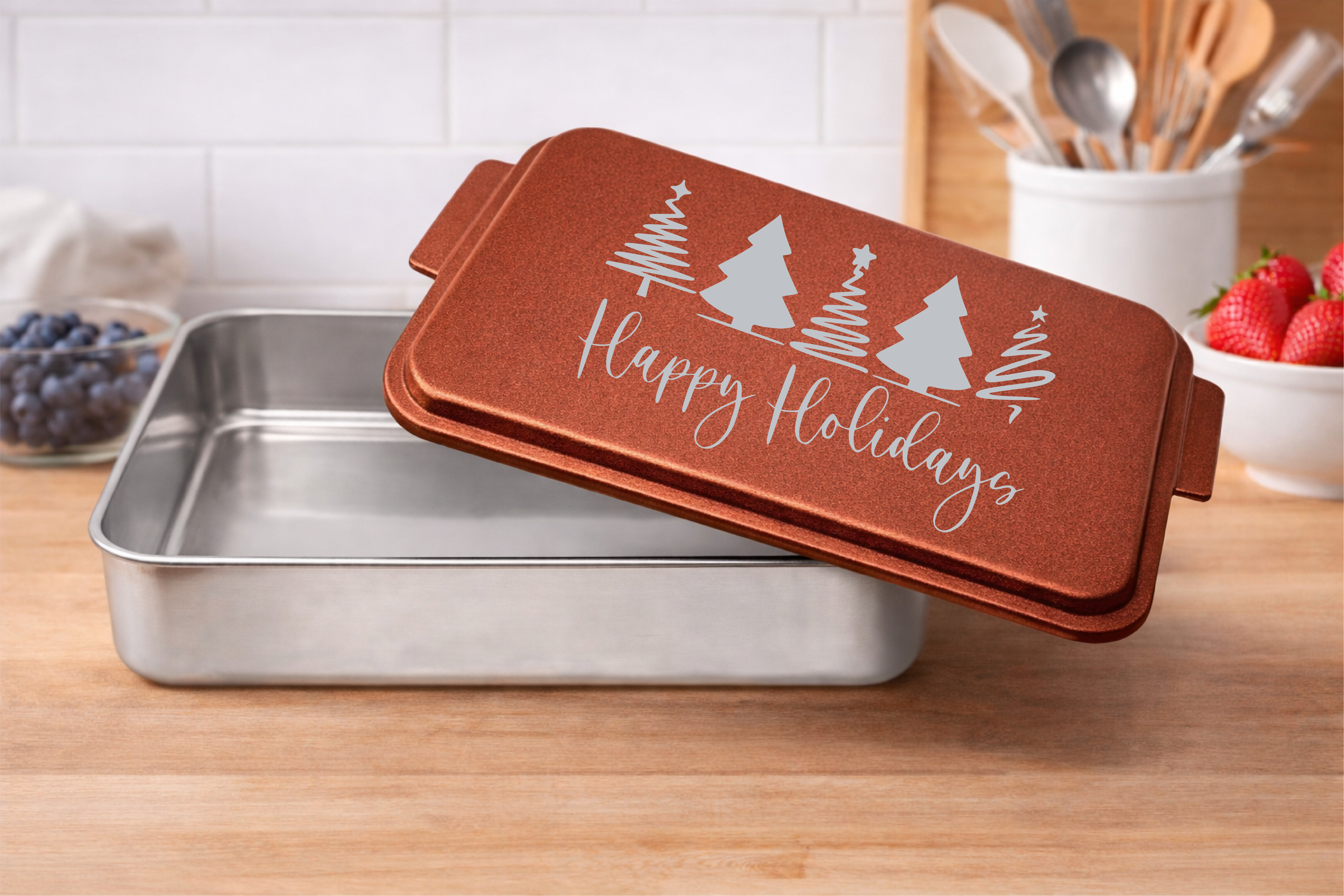 Happy Holidays With Trees 9" x 13" Engraved Cake Pan