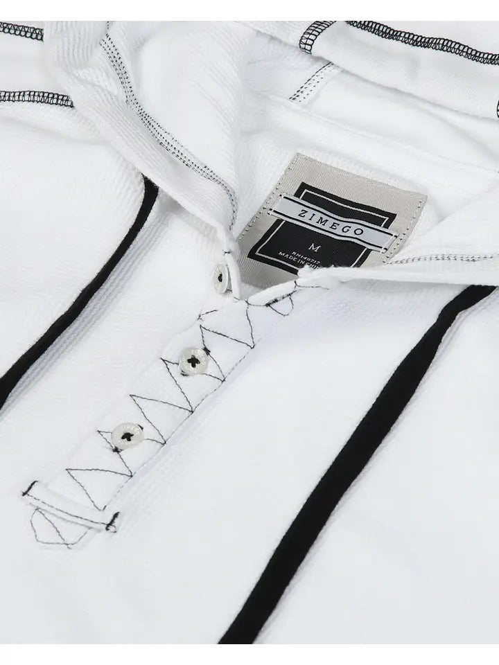 Zimego Casual Basic Long Sleeve Thermal Hoodie White